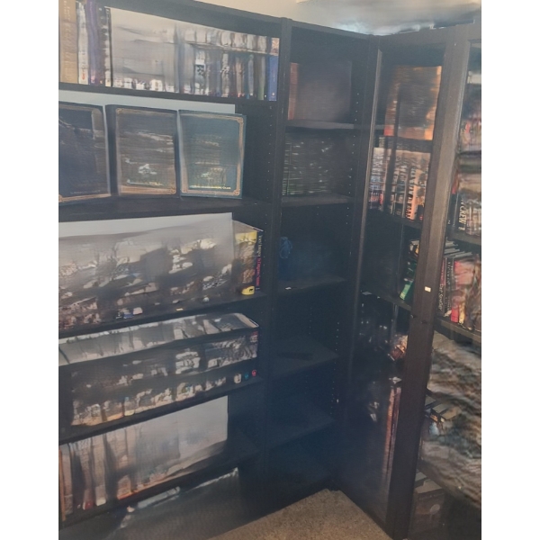 Ikea MDF Bookcases, Widths 15.5 and 31.5, 11 D, 79 T, See Details/ See All Pics, Contents Blurred