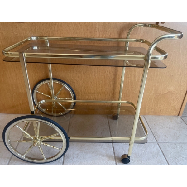 Hollywood Bar Cocktail Tea Cart Trolley 29x16x28 - 2 Tier Brass/Glass