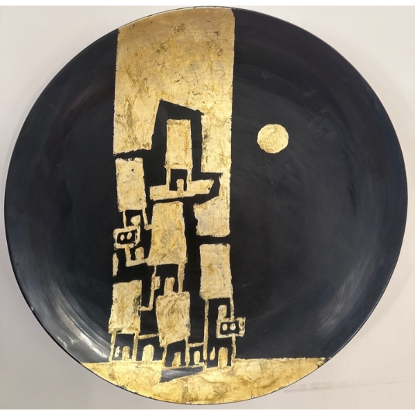 Large Round Abstract Decorative Lacquer Wall Art - 15"Diameter 