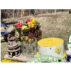 Image 3 : Lovely rod iron basket filled with fake fruit, a vintage metal cake, tin variety of glass jars 
