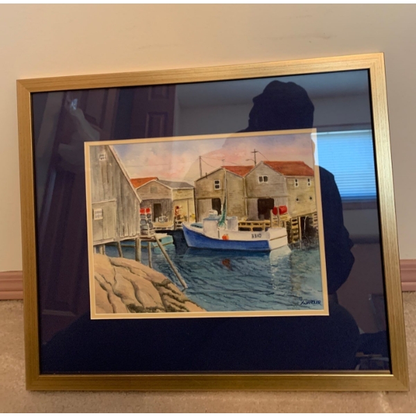 X. Wandelor Marina Watercolor Art 18x15 Landscape