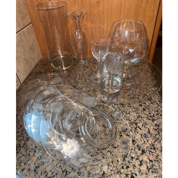 Princess House Heritage Glassware - Pressed Glass w/ Floral Motif