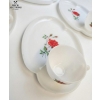Image 5 : Vintage Federal ROSECREST Milk Glass set of 4 Snack Plates and 4 Cups Red Rose