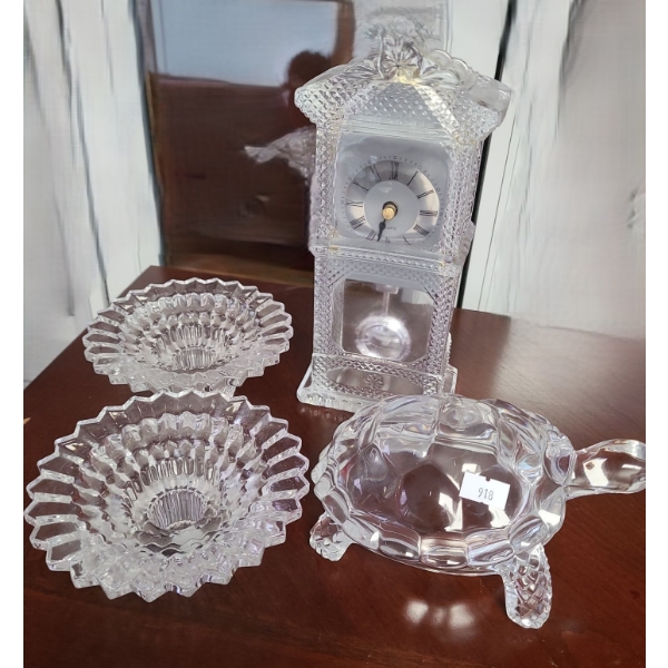 Taper Candle Holders, Decorative Turtle, Tabletop Clock 