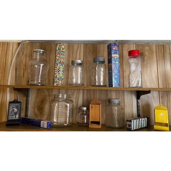 Lovely Jar/Glassware Collection w/ Assorted Matches and Antique Tin Match Holders (3) 