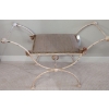 Image 5 : Hollywood Regency Style Metal Vanity Stool Or Bench w/Unique Basket & Throw Blanket