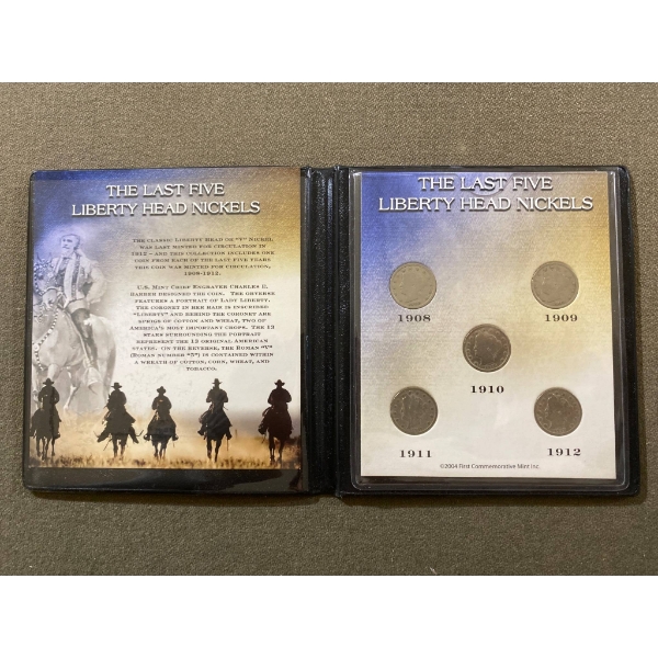 The Last Five Liberty Head Nickels (1908-1912) in Presentation Folder
