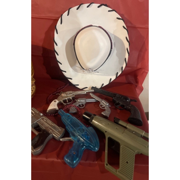 Pew Pew - Assorted Vintage Gun Slingin Props - Toy Guns Sheriff's Cap
