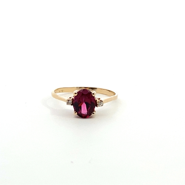 10KY Rhodolite Garnet(1.40CT) & Diamond (2=0.03CTW HI/SI2-I) Ring SZ 7.5, 1.40grams