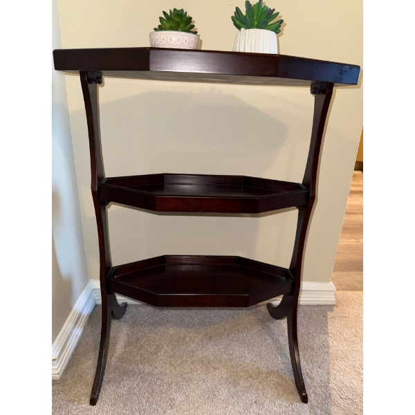 Mahogany 3 Tiered Oblong End Table w/ Faux House Plants - Succulants 
