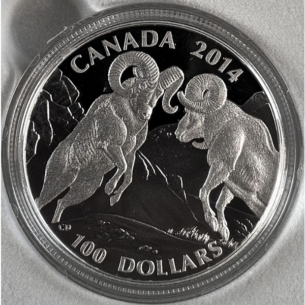 2014 $100 for $100 Rocky Mountain Bighorn Sheep - 99.9% Fine Silver Coin - #2