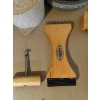 Image 2 : C.S. Osborne hardwood webbing stretcher tools, tacks, and roll of natural burlap/ jute / stretch web
