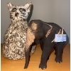 Image 1 : Pottery Like Built Cat & Elephant Sculpture  Cat=9"tall Elephant=6" tall