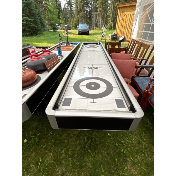 Cool Curling Shuffle Board With All Accessories Black Wood Legs W25" L 122" H 33" Like New 