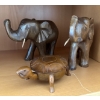 Image 1 : Wooden Carvings of Elephants (2 Total, One Missing Husk, 8L) w/ Turtle Trinket Box (Slight Chip) 