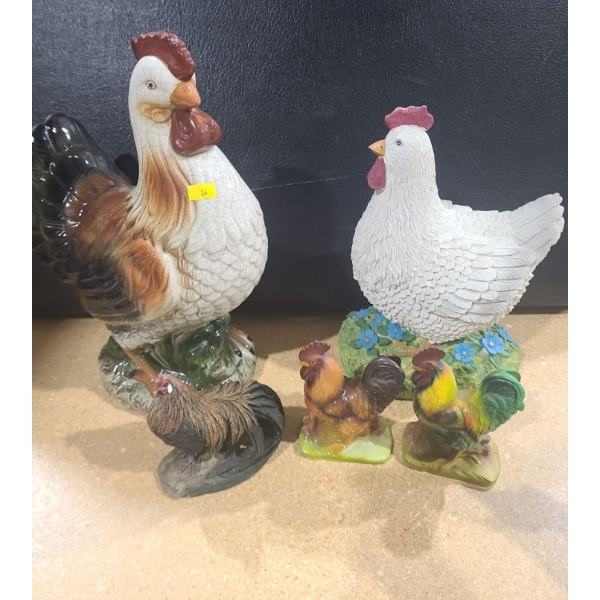 Collection of Roosters and Hens- Tallest w/ Crackle Finish 9 W, 15 T 
