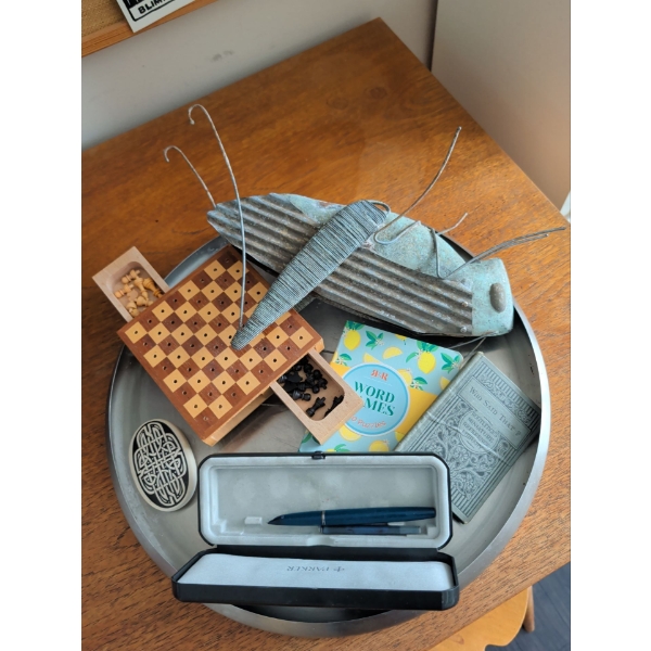 Desk Decor - PARKER Fountain Pen w/ Refill Mini Travel Chess Board Silver Tray & More