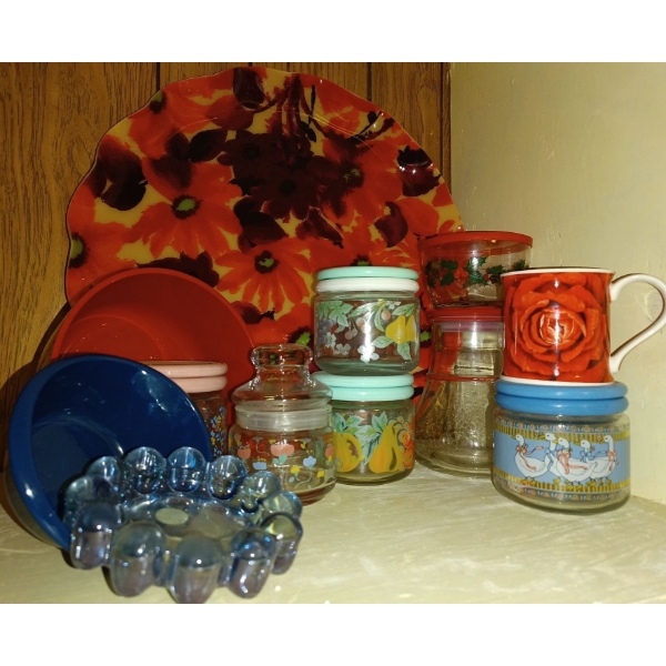Vintage Kitchen & Serving Tray  Blown Glass Ash Tray & Containers