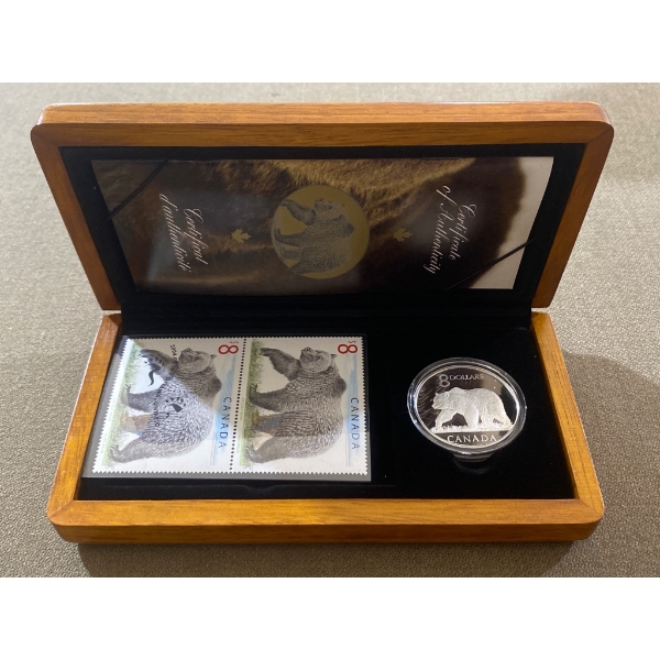 2004 Canadian $8 Grizzly Bear Coin and Stamp Collectible Set