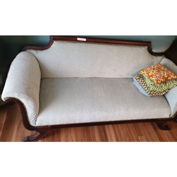 Duncan Fife Mint Green Chanille Sofa w Wood Detail 75 w 31 d 33 h