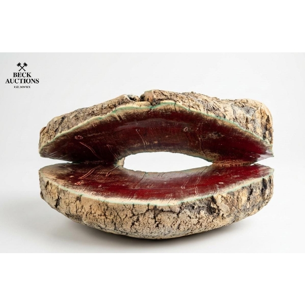 "Basin Theology" Contemporary Rustic Stoneware Statue w/ Deep Red Inner Glaze 6''*11''INCHES