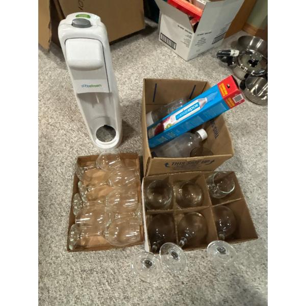 Soda Stream & 12 Assorted Wine Glasses 