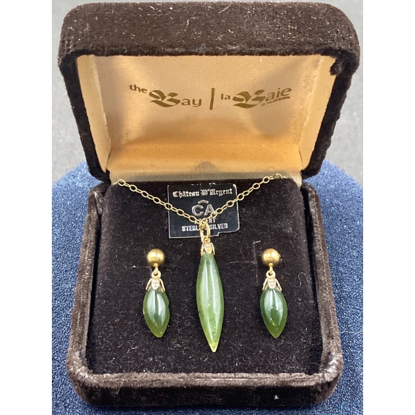 Jade Necklace & Earrings With Sterling Silver
