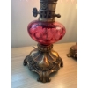 Image 3 : Cranberry Glass Table Lamps with Crystal Prisms and Ornate Metal Bases