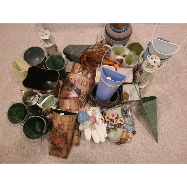 Metal/ Ceramic Planters: Metal Hanging w/ Roses 12 T, Lighthouse Decor 13 T, Watering Cans and More!