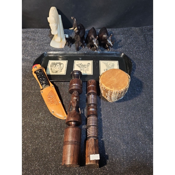 Tray w/ Animal Faces 14.5 X 6, Marble Bookend 6 T, Carved Wood Animals and More!