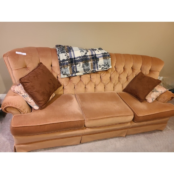 Upholstered Rose Velour 3 Seater Couh 90 w 34 h, includes Pillows