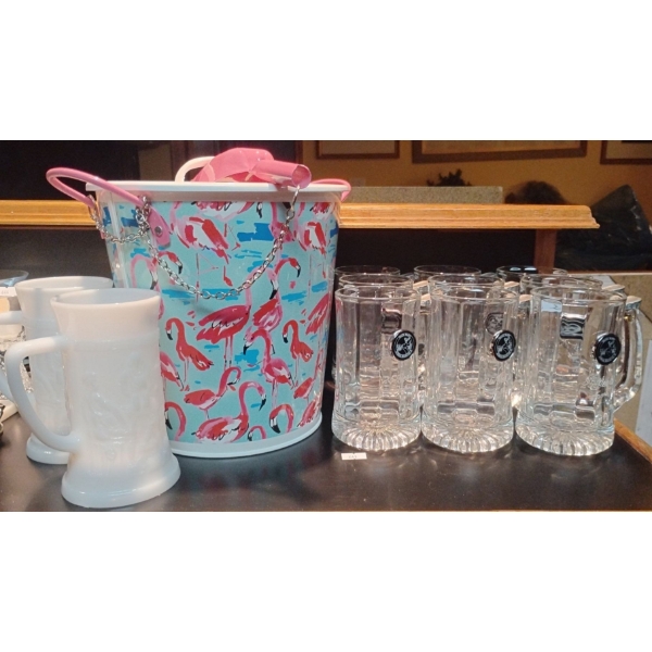 Beer Mug Collection w/ Stainless Steel Ice Bucket & Scoop 