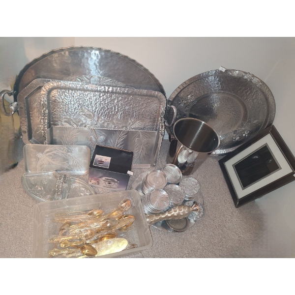 Assorted Metalware Including: Some Cutlery, Coasters, Trays- Large Oval: 25 X 17 and More!