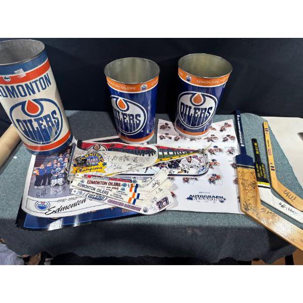Oilers Collectables: signed Hockey Sticks & Buckets