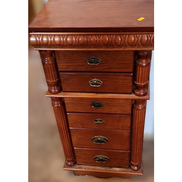Jewelry Box Storage Cabinet 16 W, 10 D, 30 T (Needs Repair to Top Lid/ Reattach- as Shown) 