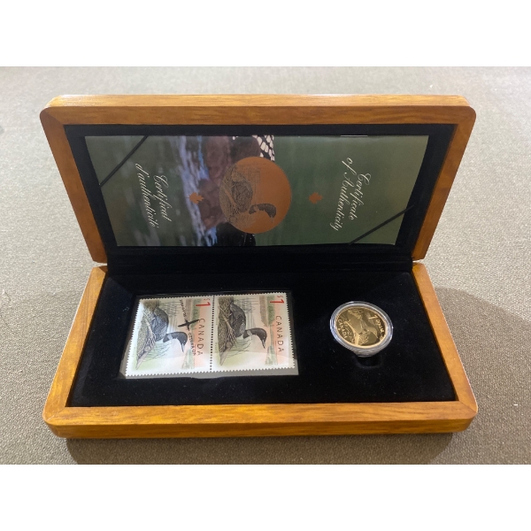2004 Canada Loon Commemorative Coin and Stamp Set in Wood Display Case