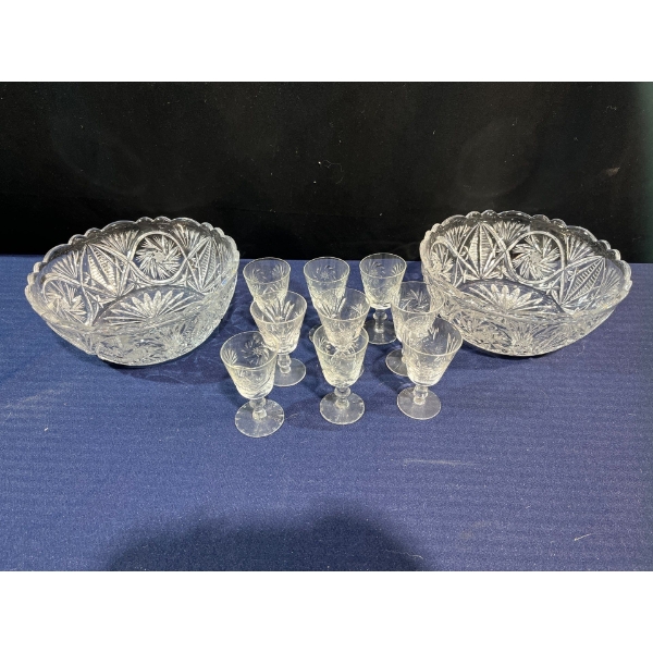 Collection of Crystal Punch Bowls and Glasses