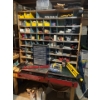 Image 1 : Tool organizer with bench all contents included along with two vintage red, small bolt drawers and t