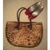 Image 2 : Collection Of Ladies Apparel & Accessories - Red/Olive Tartan Plaid Dress Woven Handbag & more
