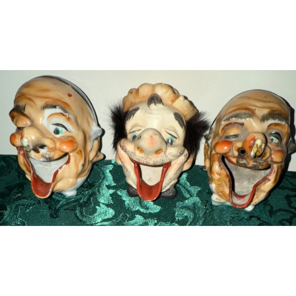 Rare Ceramic Hobo Ashtrays-Hand Painted Clowns Art Deco  Novelty Ashtrays