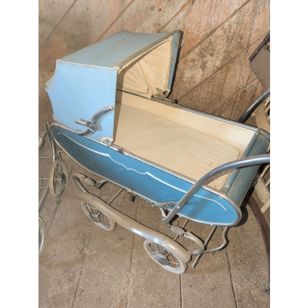 Antique Pram In Blue 28"Tall