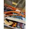 Image 2 : Assorted Garage Items (Box Fan, Clip Light, Box of Miscellaneous Items)
