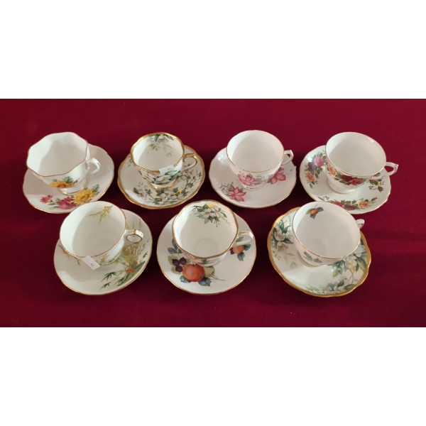 Mismatched Fine Bone China Tea Cups w/ Matching Saucers - Queen Anne Royal Vale & More 