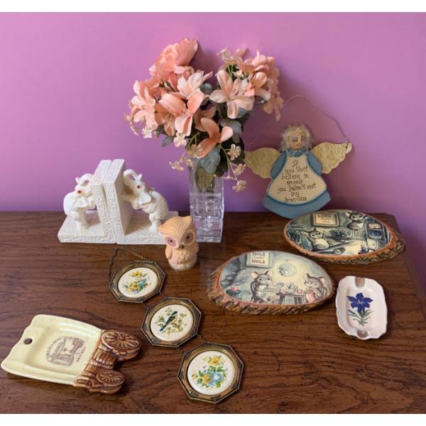 Vintage Home Accents - Elephant Book Ends, Vase, Trinkets & More