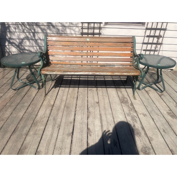  Outdoor Bench with Two Endtables
