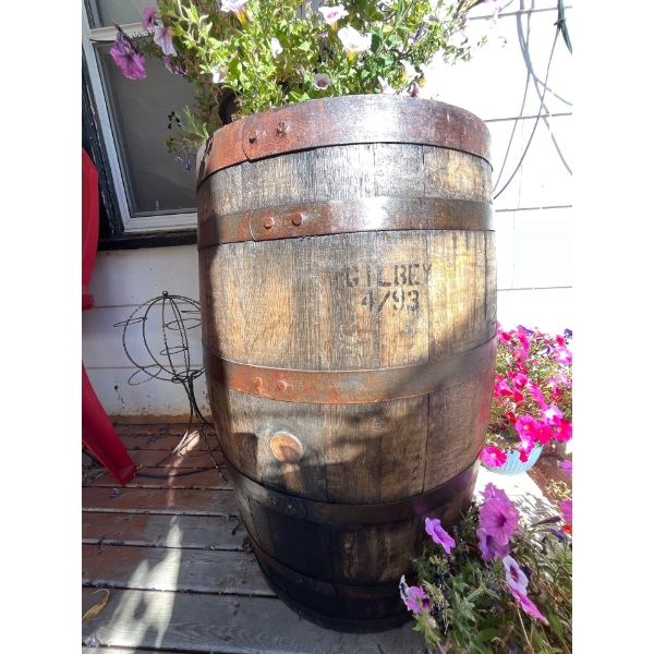 large oak Whiskey Barrel .