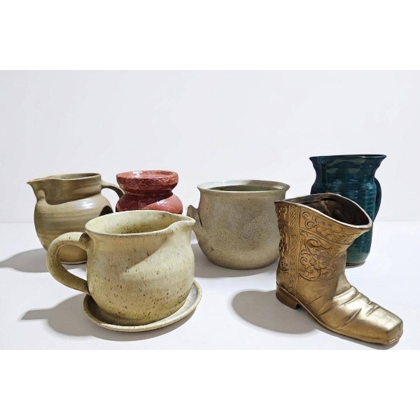 Pottery and Brass Boot Lot