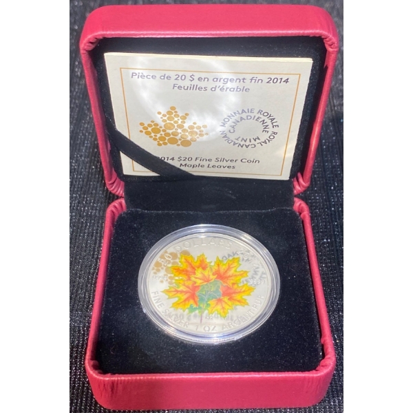 2014 $20 Maple Leaves Fine Silver Coin 31.39 Grams