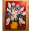 Image 1 : Floral Painting Featuring Blue Irises in a Yellow Vase