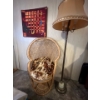Image 1 :  Hi back chair with a antique brass lamp with marble base lampshade in amazing condition